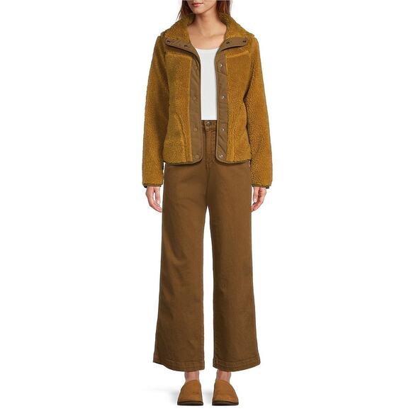 L.L. Bean Sherpa Fleece Stand Collar Antique Gold Snap Front Cozy Jacket Size 1X - Picture 13 of 13